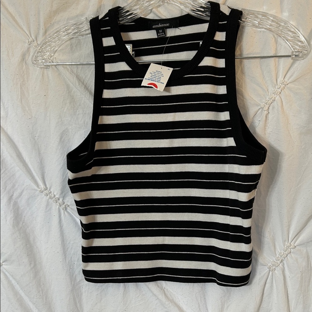 Ambiance Monochrome Striped Tank Top-Size Medium